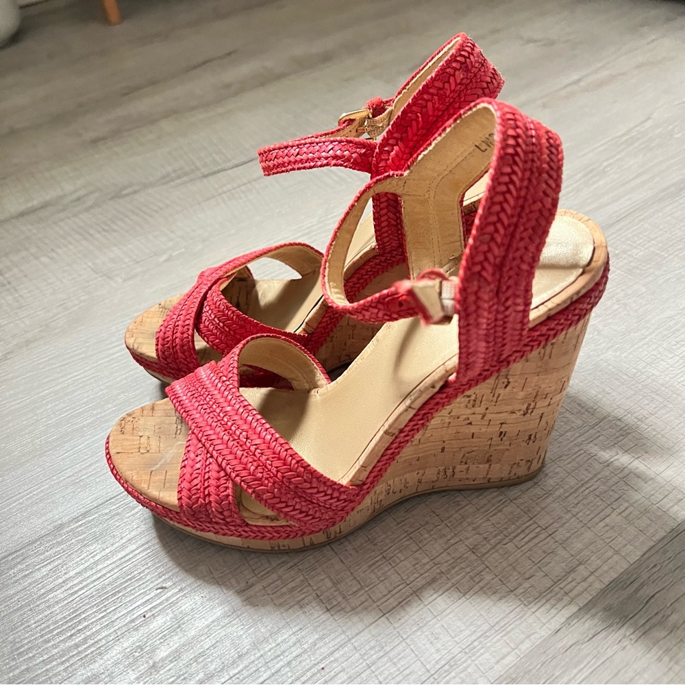 STUART WEITZMAN Minx Espadrille Cork Raffia Red Wedge Sandals 6.5 - Picture 5 of 15